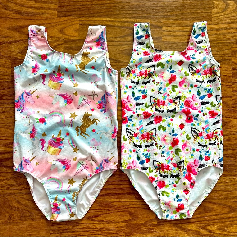 2x Unicorn Sparkle Leotards Gymnastics Tumbling Girls Size 140 Age 8-9 Years EUC